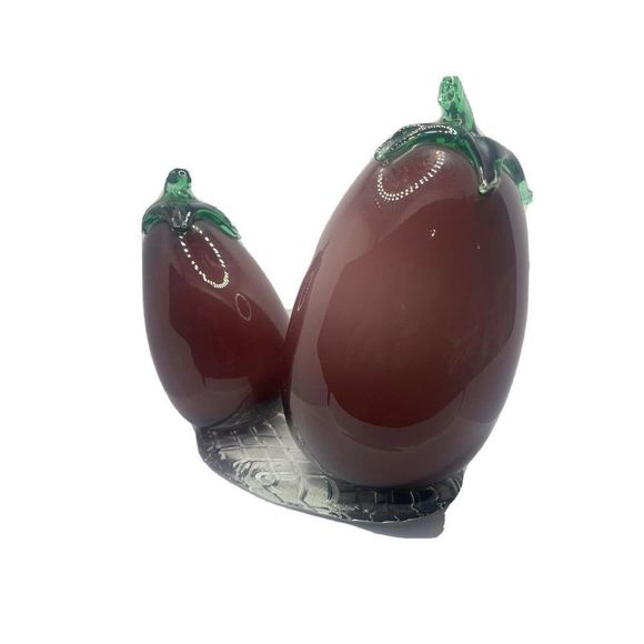 Mikasa Other - Mikasa Crystal Bounty Eggplant Glass Pair on Waffle Base w/ Green Leaf Stem RARE